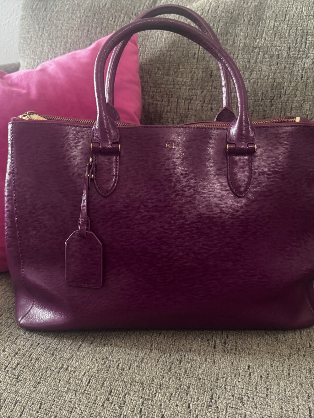Lauren Ralph Lauren Plum Leather Large Satchel with Shoulder Strap- Beautiful